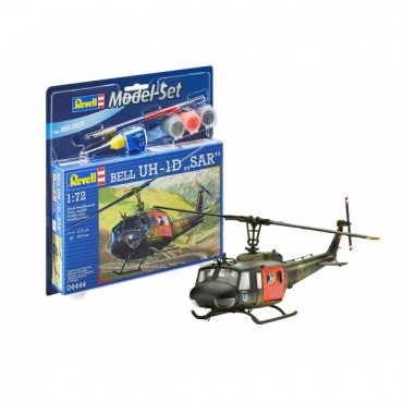 KIT PARA MONTAR REVELL MODEL SET HELICÓPTERO BELL UH-1D SAR 1/72 115 PEÇAS COMPLETO COM TINTAS COLA E PINCEL REV 64444